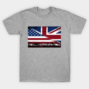 Sliced American flag and UK  flag distressed T-Shirt